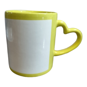 Custom Name Printed Coffee Mug Heart Handle Yellow