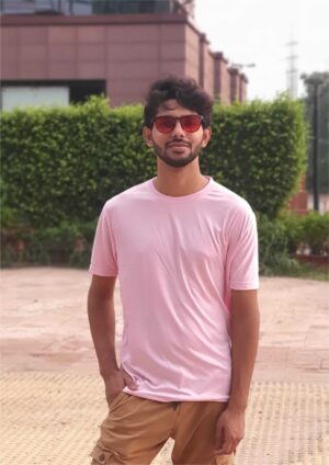 Baby Pink Half Sleeve Plain T-Shirt for Men