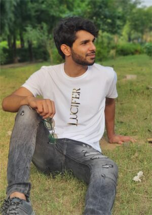 Lucifer Printed T-Shirt White (Half Sleeve, Round Neck)