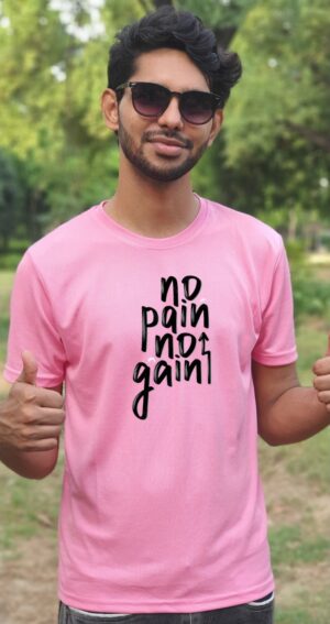 No Pain No Gain Printed Gym T-Shirt (Baby Pink)