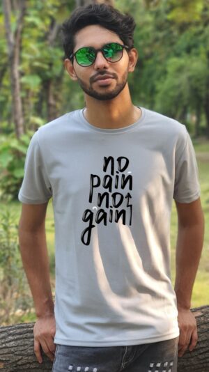 No Pain No Gain Printed T-Shirt (Grey)