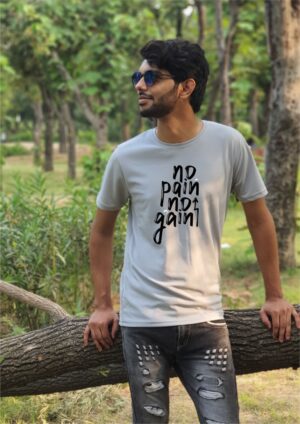 No Pain No Gain Printed T-Shirt (Grey)