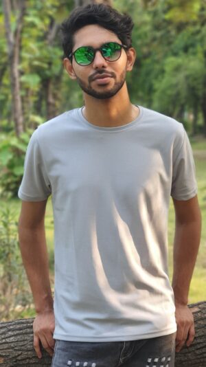 Plain T-Shirt Half Sleeve (Grey, Dotknit)