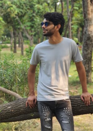 Plain T-Shirt Half Sleeve (Grey, Dotknit)