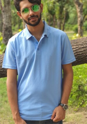 Sky Blue Collar Neck T-Shirt For Men (Polo)