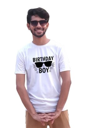Birthday Boy Printed Tshirt | Half Sleeve Round Neck White Color T-Shirt