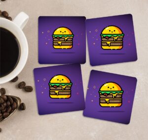 Burger Purple Coaster for Table (Pack of 4 Coasters)