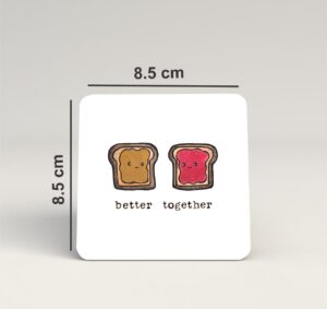 Cute Bread Couple Coasters for Table (Pack of 4 Coasters)