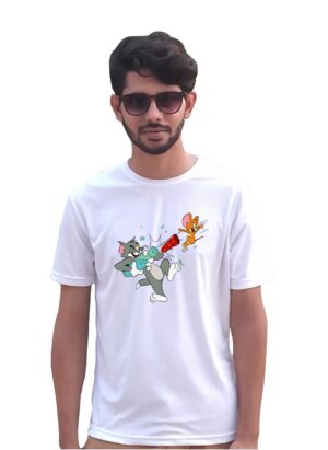 Jerry And Jerry Round Neck Half Sleeve White T-Shirt