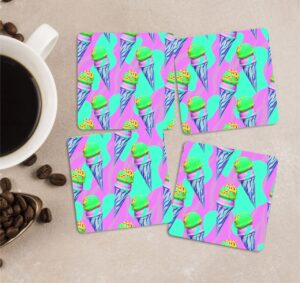 Tasty Ice cream Printed Coasters for Table (Pack of 4 Coasters)