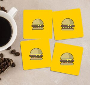 Yellow Hand Burger Coasters for Table (Pack of 4 Coasters)