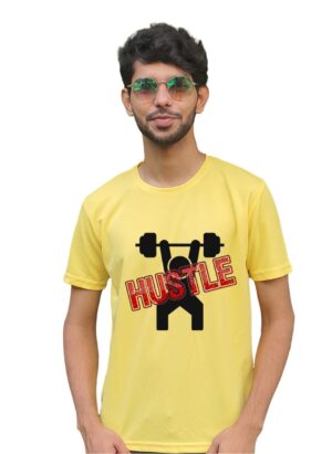 Exercise Hustle Print Yellow T-Shirt for Men's