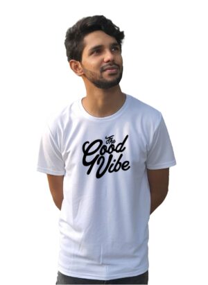 Good Vibe Printed Casual White T-Shirt for Men's