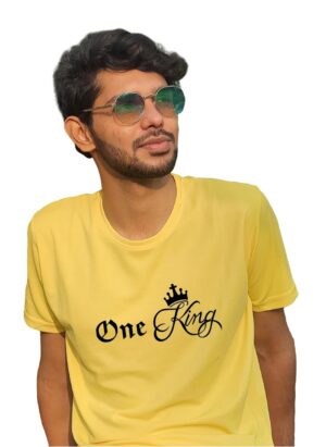 One King Graphical Yellow Trendy T-Shirt for Men's