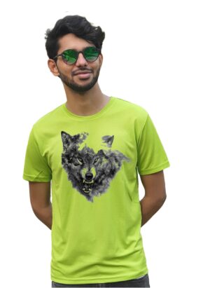 Wolf Design Printed Parrot Green T-Shirt for Men's