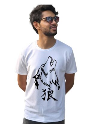 Wolf Head Theme White T-Shirt for Men's