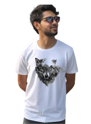 Wolf Printed Summer White T-Shirt for Men's