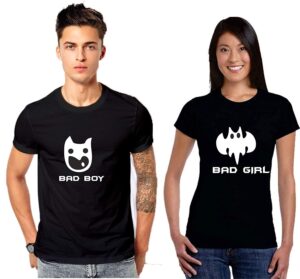 Bad Boy Bad Girl Couple Cotton Black T-Shirt