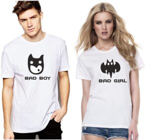 Bad Boy Bad Girl Couple Cotton White T-Shirt