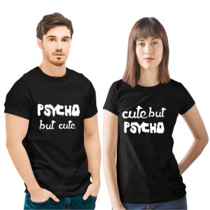 Cute But Psycho Couple Black Cotton T-Shirt