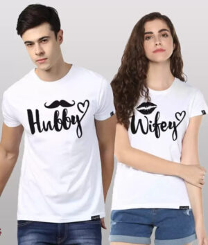 Hubby Wifey Cotton Couple White T-Shirt