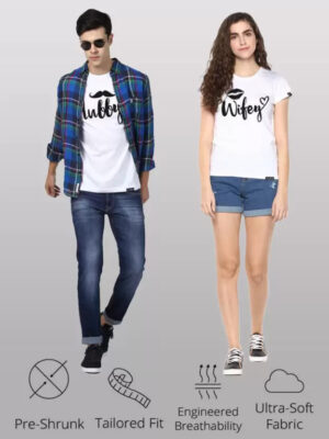 Hubby Wifey Cotton Couple White T-ShirtHubby Wifey Cotton Couple White T-Shirt