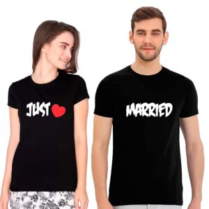 Just Married Couple Cotton Black T-Shirt