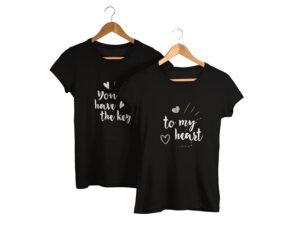 Key to Heart Couple Black Cotton T-Shirt