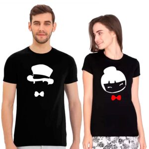 Lady And Gentleman Couple Black Cotton T-Shirt