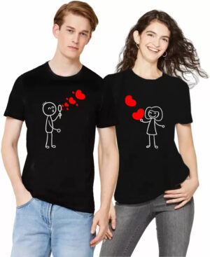 Love Bubble Couple Black Cotton T-Shirt