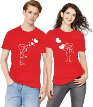 Love Bubble Couple Red Cotton T-Shirt
