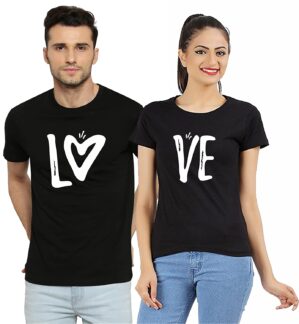 Love Couple Black Cotton T-Shirt