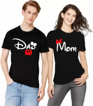 Mom Dad Couple Cotton Black T-Shirt