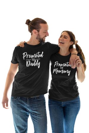 Promoted To Parents Couple Cotton Black T-Shirt