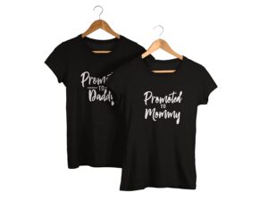 Promoted To Parents Couple Cotton Black T-Shirt