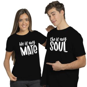 She Is My Soul Couple Cotton Black T-Shirt
