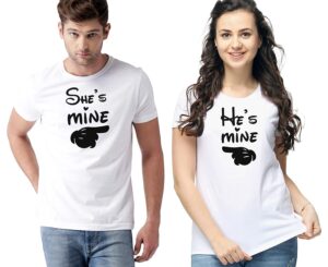 She's Mine Couple White Cotton T-Shirt