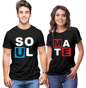 Soulmate Cotton Couple Black T-Shirt