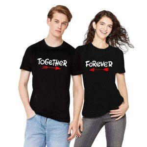 Together Forever Couple Cotton Black T-Shirt