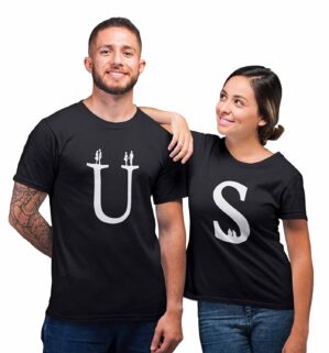 US Couple Black Cotton T-Shirt