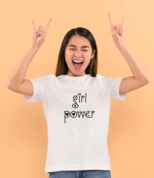 Girl Power Half Sleeve Round Neck T-Shirt - White