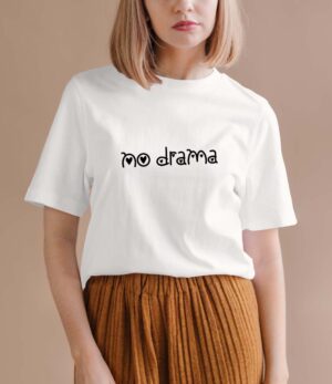 No Drama White Cotton T-Shirt for Girls