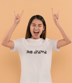 No Drama White Cotton T-Shirt for Girls