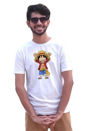 Luffy T-Shirt White Half Sleeve Round Neck for Men