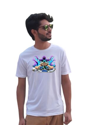 One Piece Half Sleeve Round Neck Men's White T-Shirt