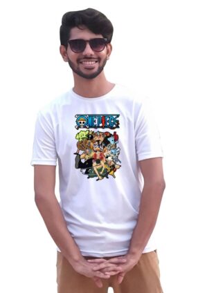 One Piece White T-Shirt Half Sleeve Round Neck for Men