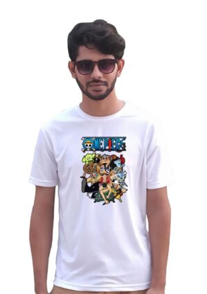 One Piece White T-Shirt Half Sleeve Round Neck for Men