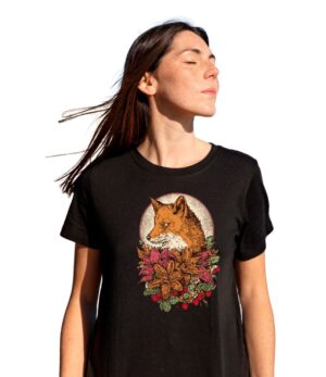 Graphic Printed Woman's Half Sleeve Black T-Shirt