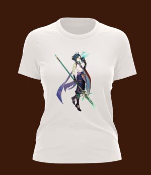 Half Sleeve Anime Printed Woman Regular Fit White T-Shirt