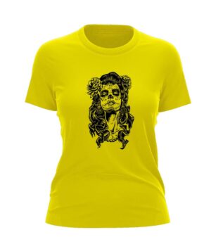 Skull Printed Half Sleeve Yellow Women's T-Shirt